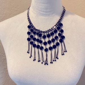 Robert Rose Vintage Jet Black Crystal Bib Adjustable Necklace